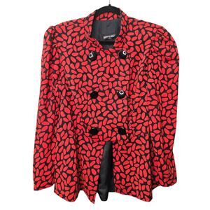 Vtg Simon Sez Blazer Jacket Womens Black Red Double Breasted Artsy Old Money